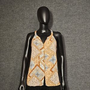 Rose‎ & Olive Geometric Tank Top - Orange and Blue